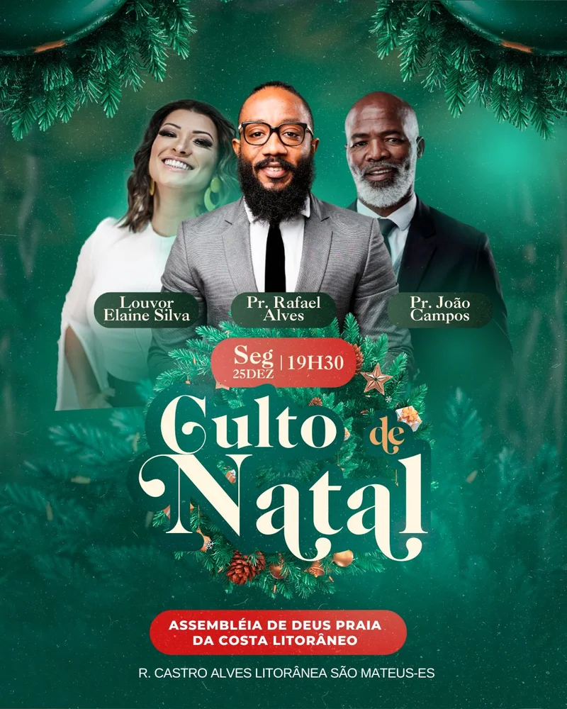 Culto de Natal – Celebração de Natal | Natal | Arte para Igreja Editável no Canva | Cartaz