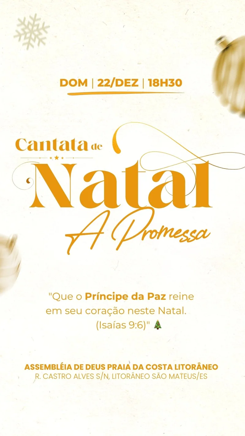 Cantata de Natal – Culto de Natal | Natal | Arte para Igreja Editável no Canva | Story