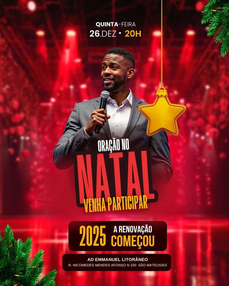 Oração no Natal – Evento Natalino | Natal | Arte para Igreja Editável no Canva | Cartaz