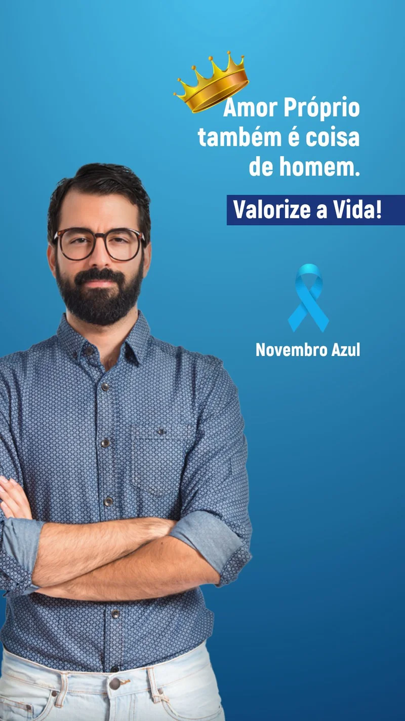 Novembro Azul com Propósito – Cuidar Também é Espiritual | Novembro Azul | Arte para Igreja Editável no Canva | Story
