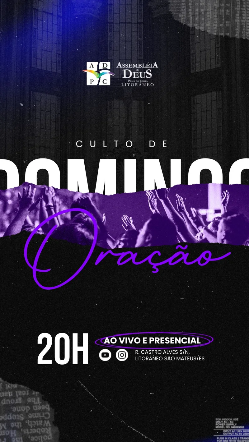 Culto de Oração – Ao Vivo e Presencial | Oração | Arte para Igreja Editável no Canva | Story