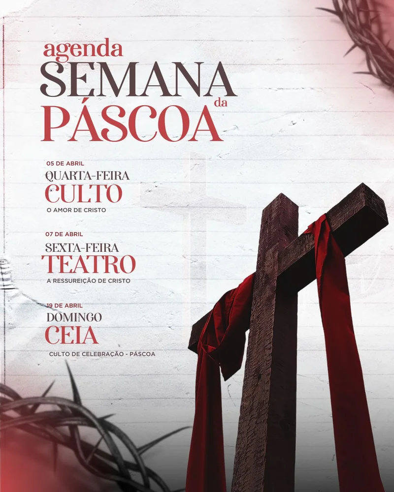 Agenda da Semana da Páscoa | Páscoa | Arte para Igreja Editável no Canva | Cartaz Agenda da Semana da Páscoa | Páscoa | Arte para Igreja Editável no Canva | Cartaz