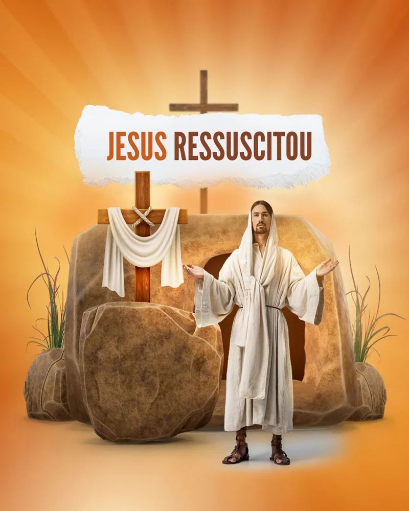 Jesus Ressuscitou – Ele Vive! | Páscoa | Arte para Igreja Editável no Canva | Cartaz Jesus Ressuscitou – Ele Vive! | Páscoa | Arte para Igreja Editável no Canva | Cartaz