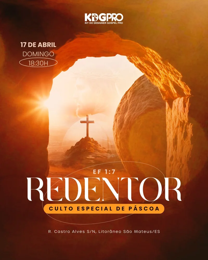 Redentor – Culto de Páscoa | Páscoa | Arte para Igreja Editável no Canva | Cartaz
