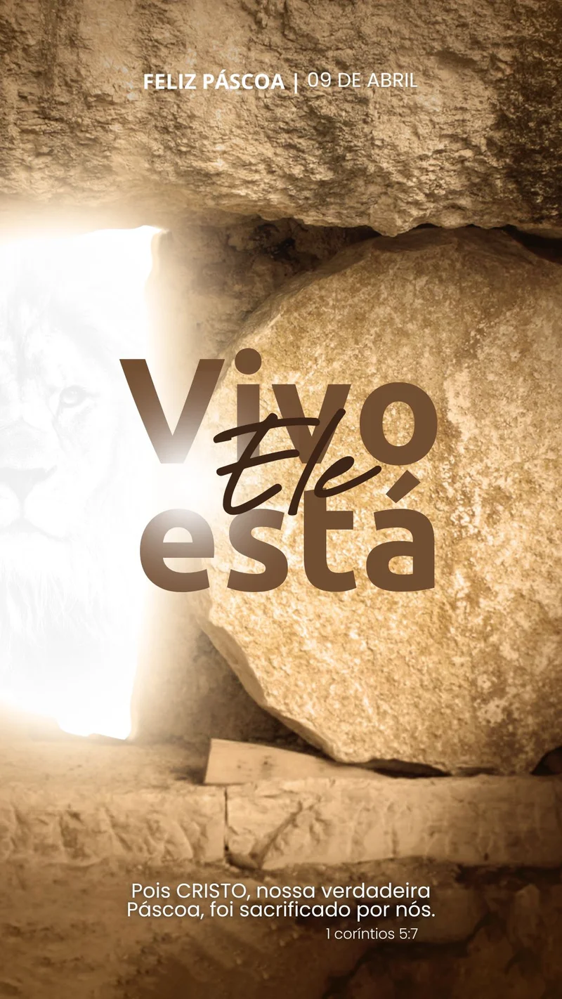 Vivo Ele Está – Celebração da Páscoa | Páscoa | Arte para Igreja Editável no Canva | Story