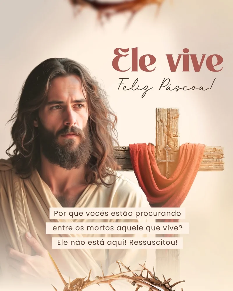 Ele vive – Jesus Ressuscitou | Páscoa | Arte para Igreja Editável no Canva | Cartaz