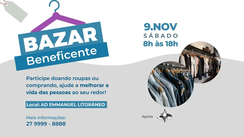 Capa para Projetor – Bazar Beneficente | Telão | Arte para Igreja Editável no Canva | Telão