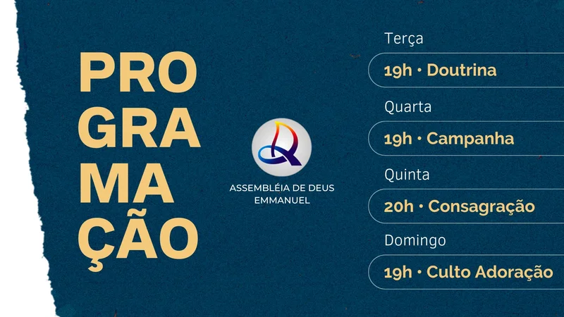 Capa para Telão – Programação Semanal da Igreja | Telão | Arte para Igreja Editável no Canva | Telão