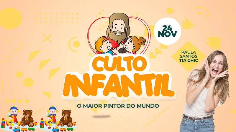 Capa para Projetor – Culto Infantil | Telão | Arte para Igreja Editável no Canva | Telão