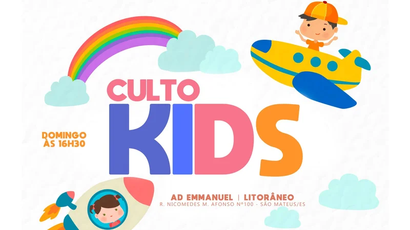 Capa para Projetor – Culto Kids | Telão | Arte para Igreja Editável no Canva | Telão