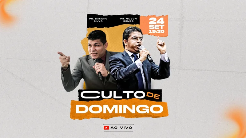 Capa Vídeo Youtube – Culto de Domingo | Thumbnail Youtube | Arte para Igreja Editável no Canva | thumbnail-youtube