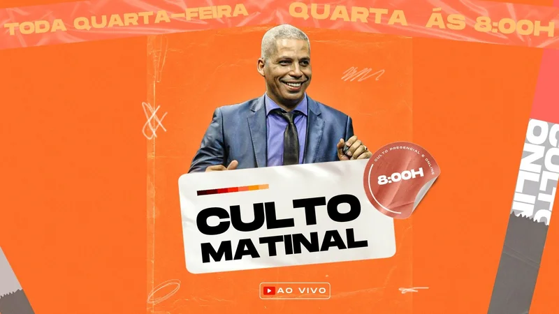 Capa Vídeo Youtube – Culto Matinal | Thumbnail Youtube | Arte para Igreja Editável no Canva | thumbnail-youtube